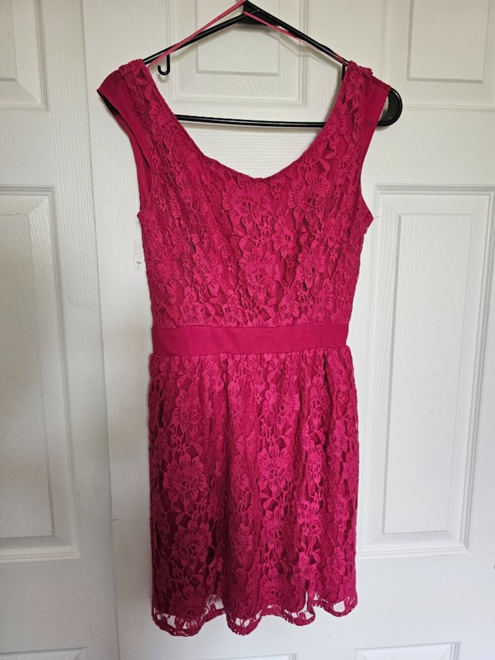 American Eagle Magenta Pink Floral Lace Cutout Back Skater Dress - Size 0